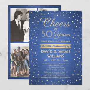 ANY YEAR Anniversary Cheers Confetti Blue and Gold Invitation
