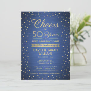 ANY YEAR Anniversary Cheers Confetti Blue and Gold Invitation