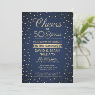 ANY YEAR Anniversary Cheers Confetti Navy and Gold Invitation