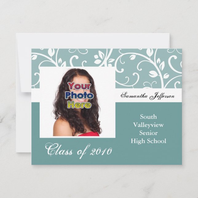 Any Year~ Aqua Vines Photo Graduation Invite (Front)
