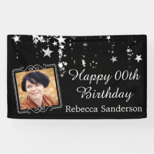 Any Year Birthday Black and Silver Stars Photo Banner