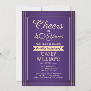 Any Year Birthday Cheers Purple and Gold 4 Photo Invitation
