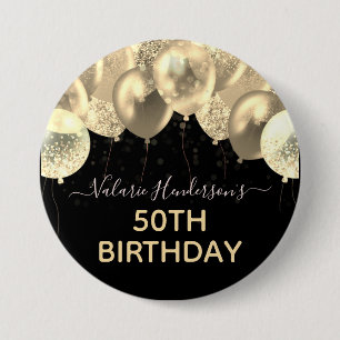 Any Year Birthday Gold Balloons 7.5 Cm Round Badge