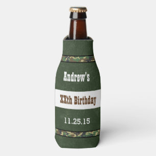 Any Year Birthday Red with Camo Frame B02 Bottle Cooler