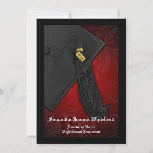 Any Year Black and Red Tassel Charm 5x7 Graduation Invitation