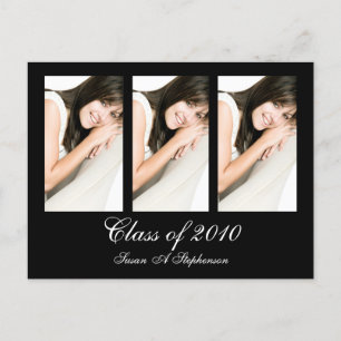 Any Year~ Black Graduation Postcard, 3 Photos Invitation Postcard