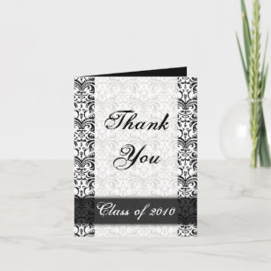 Any Year~ Black/White Damask Graduation Thank You Card