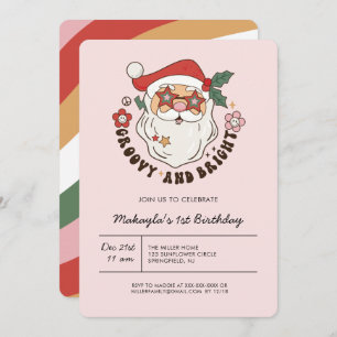 Any Year Colourful Groovy Retro Christmas Birthday Invitation