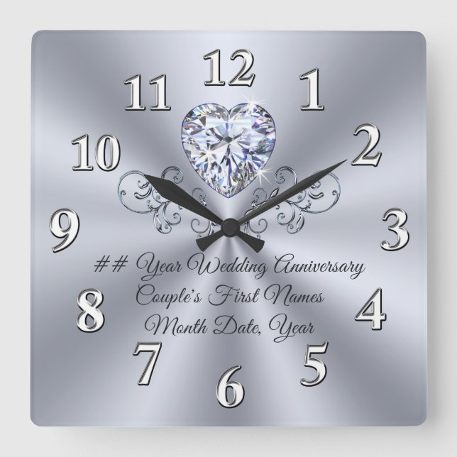 Any YEAR Custom Diamond Wedding Anniversary Gifts Square Wall Clock (Front)