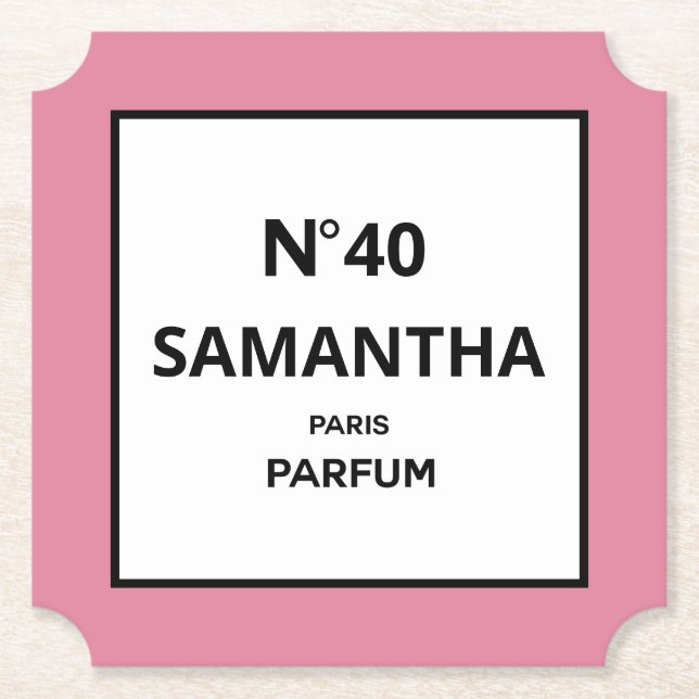 ANY YEAR Designer Perfume Bottle Birthday Paper Coaster (Front)