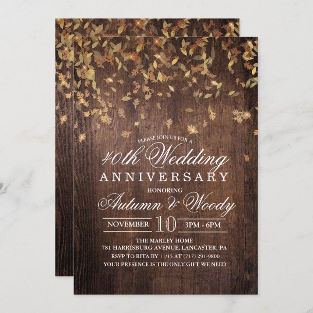 ANY YEAR - Fall Wedding Anniversary Invitation (Front/Back)