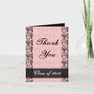Any Year~ Graduation Card, Pink Damask Thank You Card