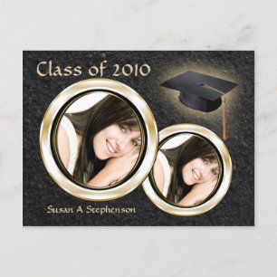 Any Year~ Graduation Postcard, Black/Gold Photo Invitation Postcard