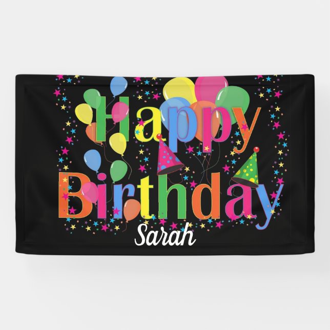 Any Year Happy Birthday Personalised Banner (Horizontal)