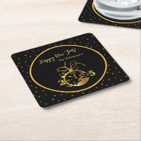 Any Year Happy New Year's Black Gold Clock