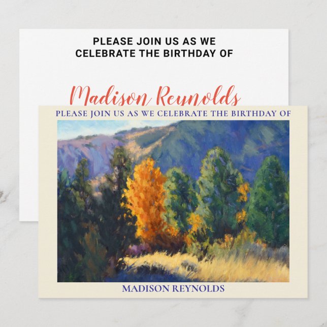Any‑Year Multicolor Mountain Birthday Invitation (Front/Back)