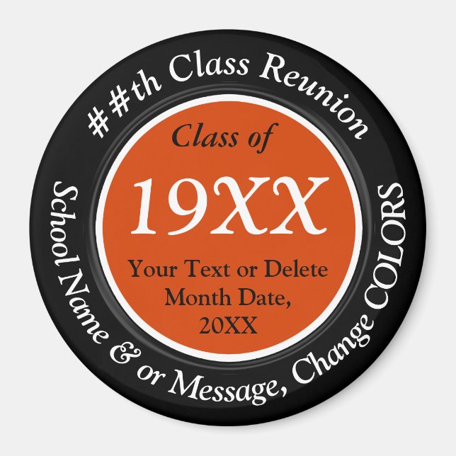 Any YEAR, Orange, Black, Class Reunion Souvenirs Magnet (Front)