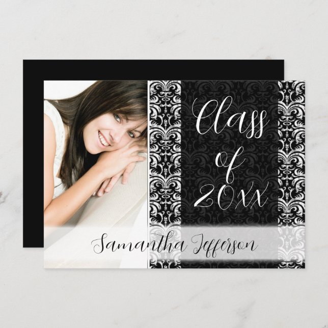 Any Year Photo Graduation Announcement, Chic Black Invitation (Front/Back)