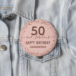 Any Year Pink Glitter Birthday Button