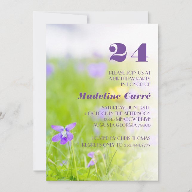 Any Year Purple Violet Birthday Party Celebration Invitation (Front)
