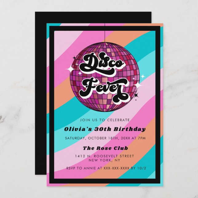 Any Year Retro Disco Ball Pink  Birthday  Invitati Invitation (Front/Back)