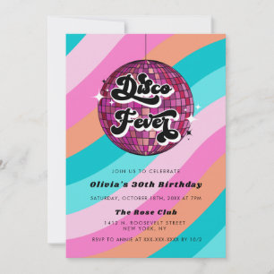 Any Year Retro Disco Ball Pink Birthday Invitation