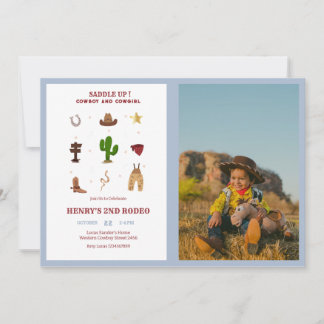 Any Year Rodeo Cowboy Kids Birthday Photo Invitation