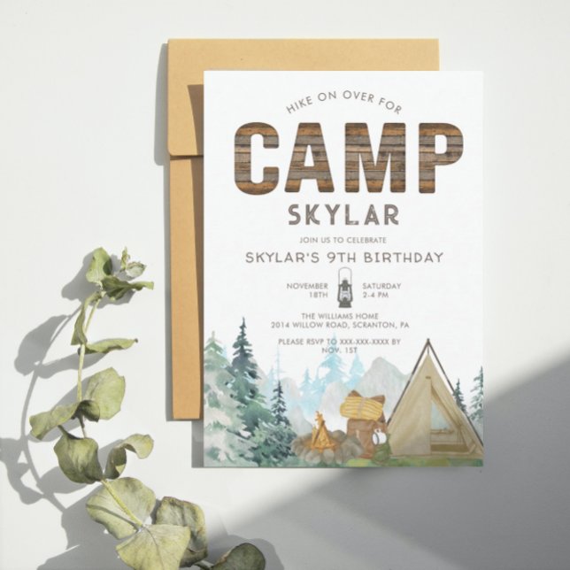 Any Year Rustic Wood Camping Birthday Invitation (Creator Uploaded)