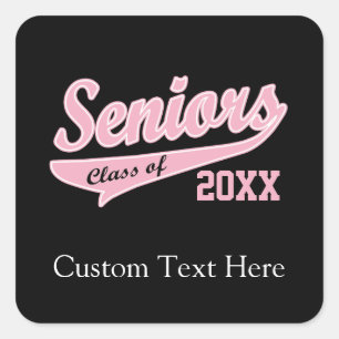 Any Year, Senior Class Pink/Black Graduation Square Sticker