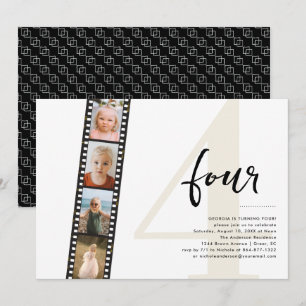 Any Year Simple 4 Filmstrip Photo Birthday Party Invitation