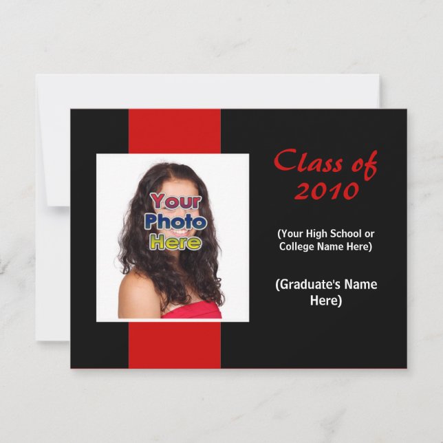 Any Year, Simple Red/Black Graduation Announcement (Front)