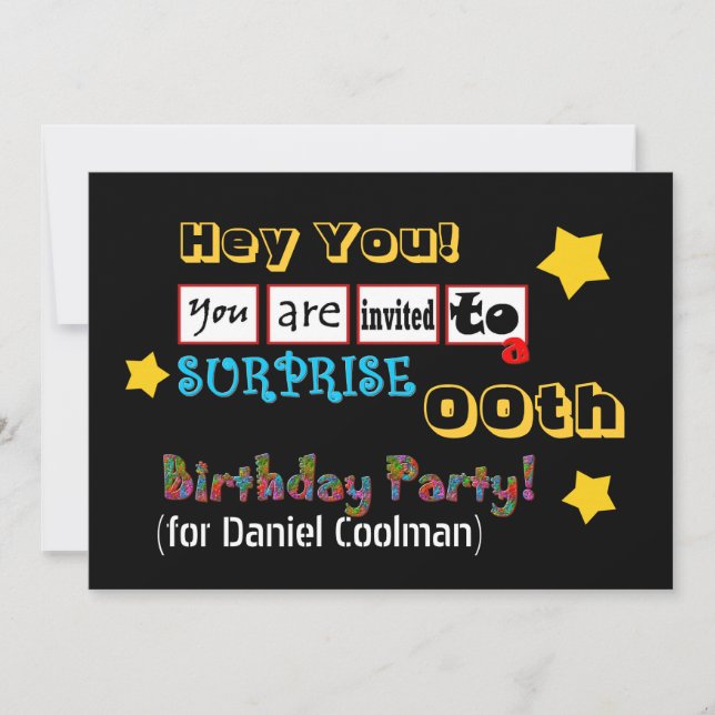 Any Year SURPRISE Birthday Party Template V02A (Front)