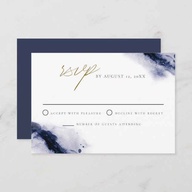 ANYA | Bohemian Navy Blue Watercolor RSVP Card (Front/Back)
