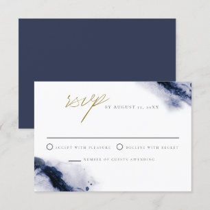 ANYA   Bohemian Navy Blue Watercolor RSVP Card