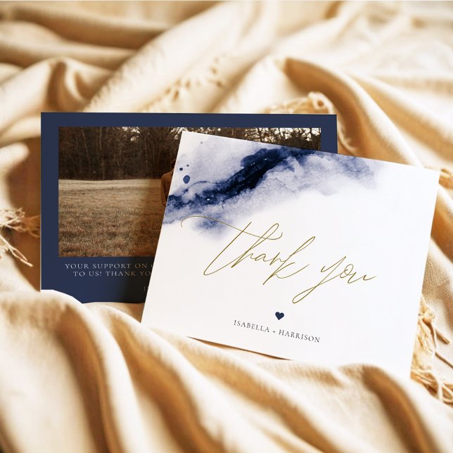 ANYA Boho Navy Blue Watercolor Thank You Card (Creator Uploaded)