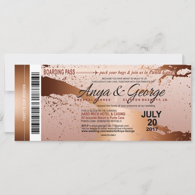 Anya Copper Rose Gold Foil Grunge Wedding Invitation (Front)