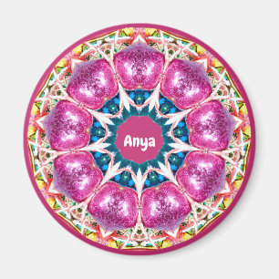 ANYA ~ Personalised Pink 3D Pattern Fractal ~ Magnet