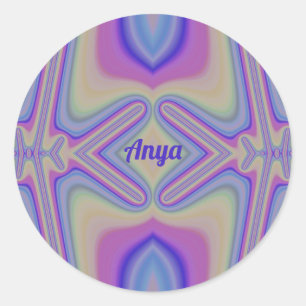 ANYA~ Pretty Pastel Shades Fractal ~ Personalised  Classic Round Sticker