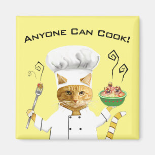 Anyone Can Cook! Cat Refrigerator Magnet (Yellow)