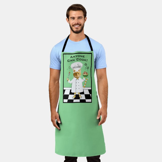 Anyone Can Cook! Green Kitty Apron (Large) (Worn)