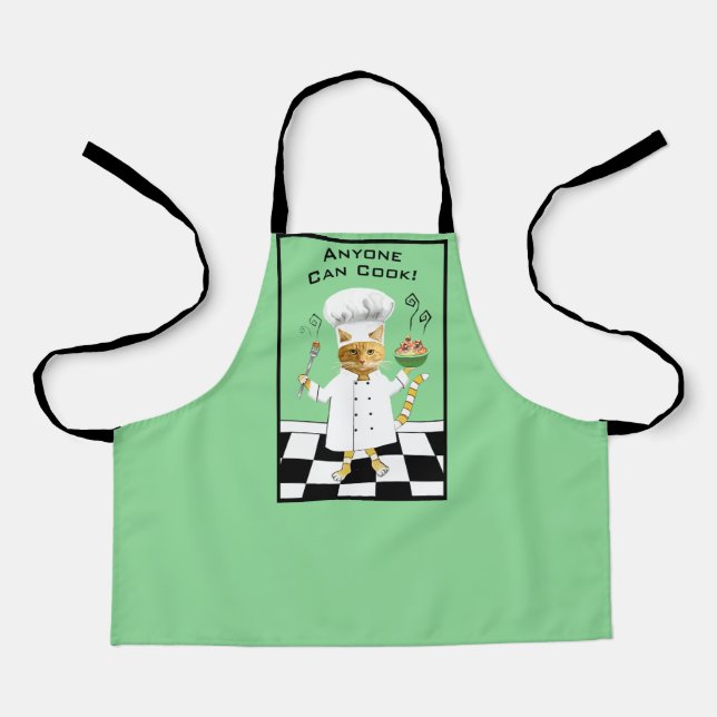 Anyone Can Cook! Green Kitty Apron (Small) (Front)