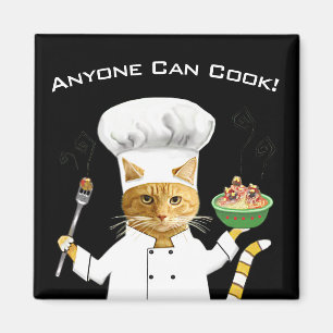 Anyone Can Cook! Kitty Refrigerator Magnet (Black)