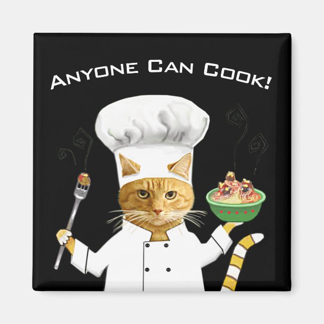 Anyone Can Cook! Kitty Refrigerator Magnet (Black) (Front)