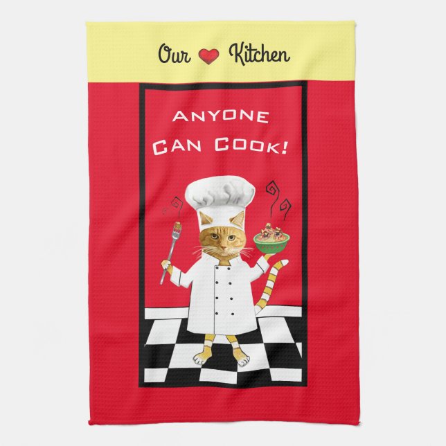 Anyone Can Cook! Red Kitchen Towel (Vertical)