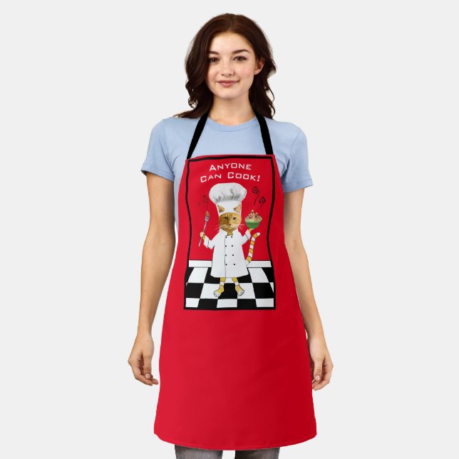 Anyone Can Cook! Red Kitty Apron (Medium) (Worn)