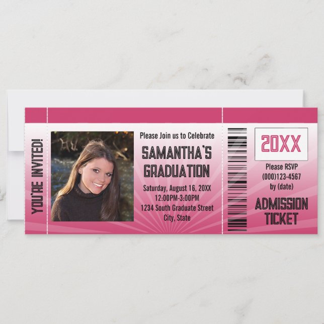 AnyYear- Pink Graduation Party Ticket Invitation (Front)