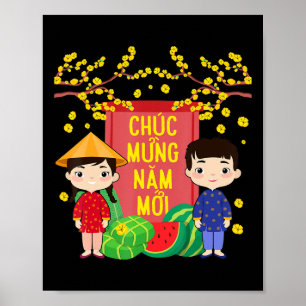 Ao Dai Kids Chuc Mung Nam Moi  Vietnamese New Year Poster