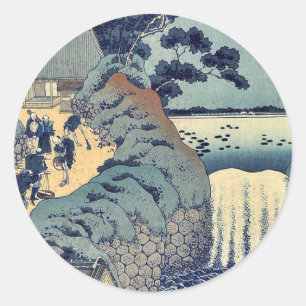 Aoi gaok waterfall by Katsushika, Hokusai Ukiyoe Classic Round Sticker