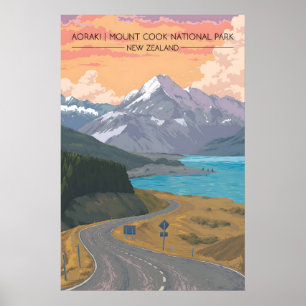 Aoraki Mount Cook National Park New Zealand Travel Poster