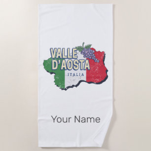Aosta Valley Italy Region Map Vintage Souvenir Beach Towel
